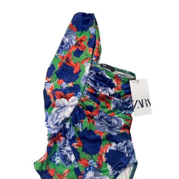 ZARA Floral Asymmetical Bodysuit Size Small NEW New with tags - Picture 5 of 7